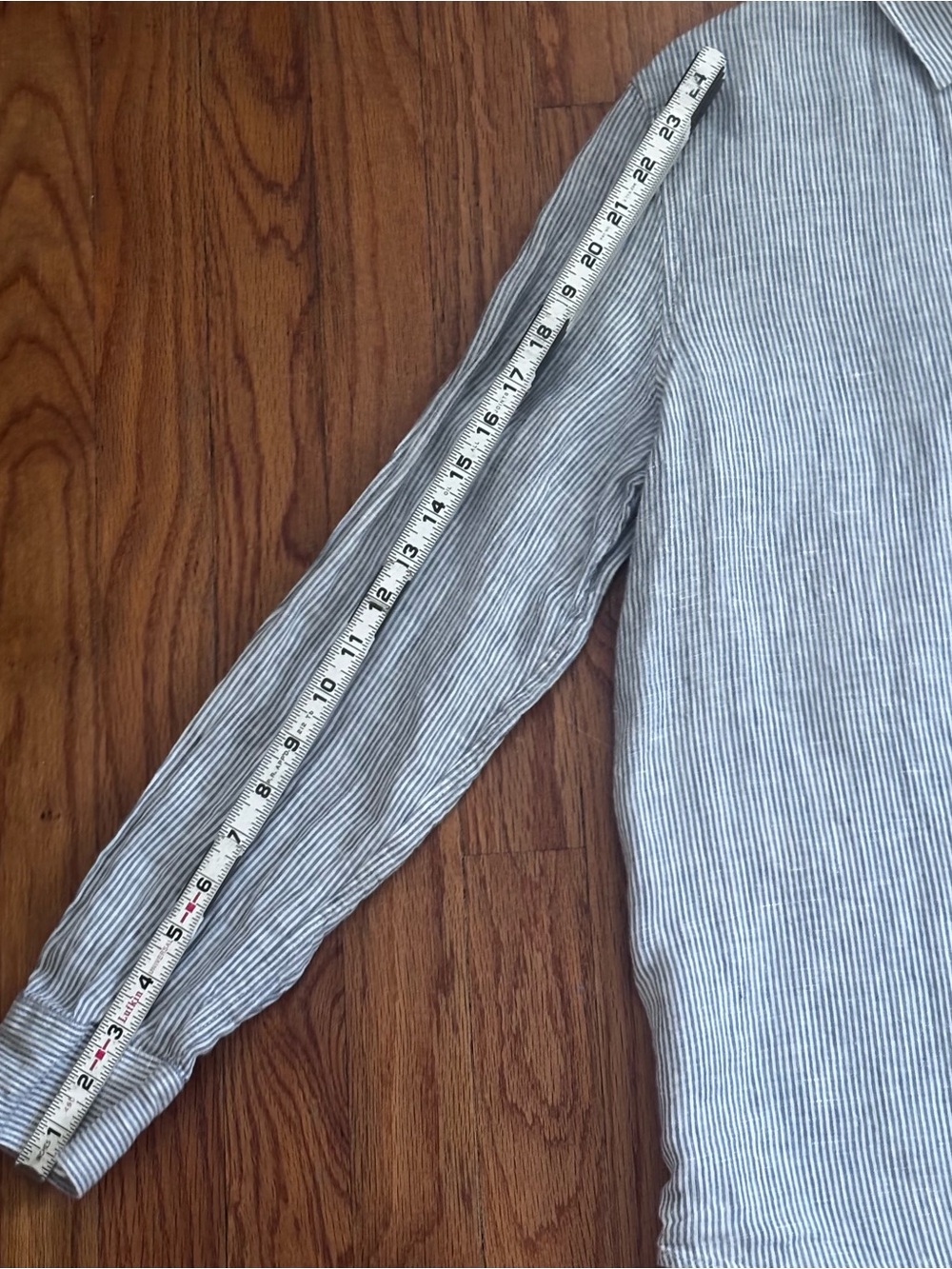Quince 100% Linen Blue White Striped Button Front Shirt Women’s Medium - Picture 8 of 9